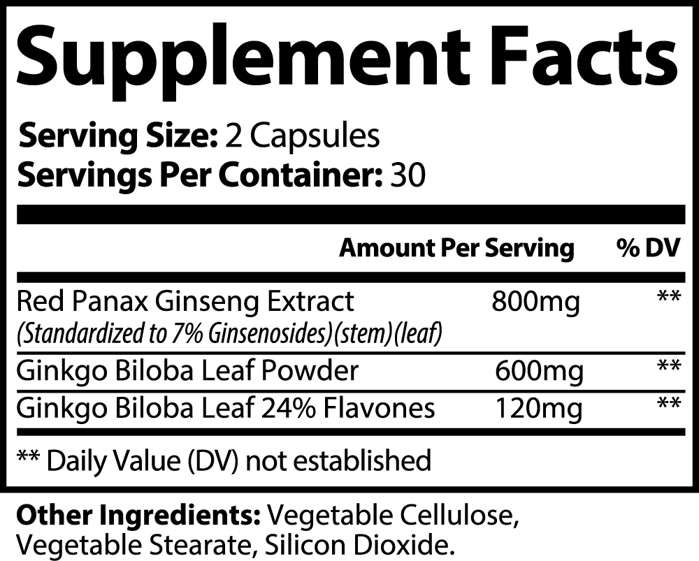 Mind & Energy Boost - Ginkgo Biloba and Ginseng Supplement